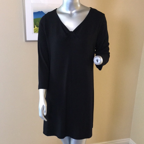 EILEEN FISHER | Solid Black Jersey Tunic Top 3/4 Length Sleeves - Picture 10 of 15